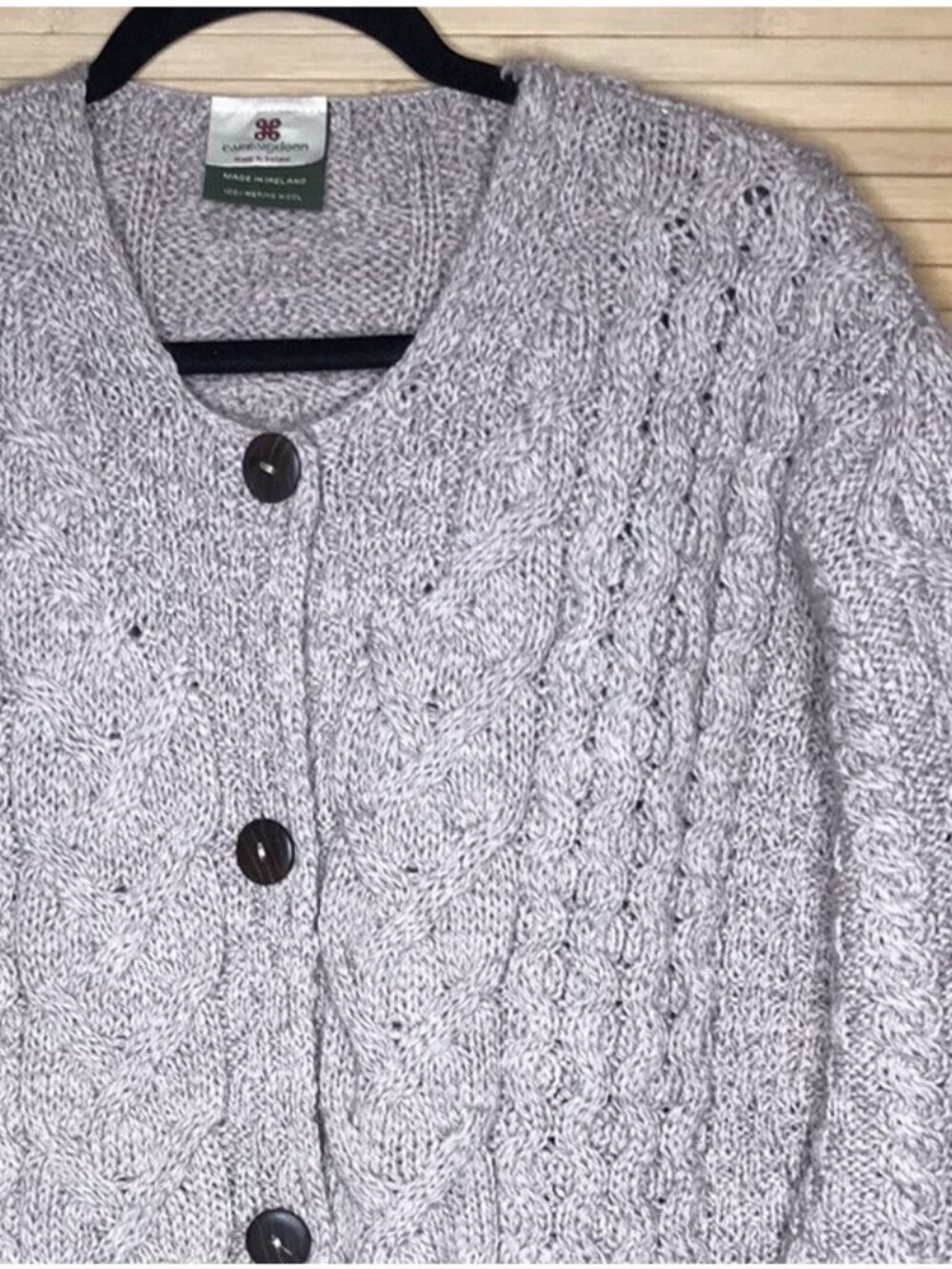 Carraig Donn XL 100% Merino Wool Cable Knit Button Up Chunky Sweater oatmeal - Picture 2 of 6